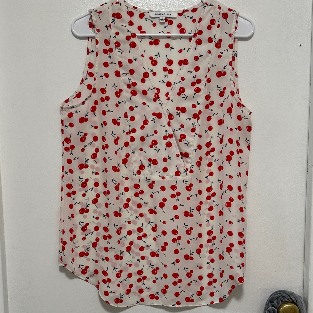 Rose & Olive Red Cherry Print Blouse